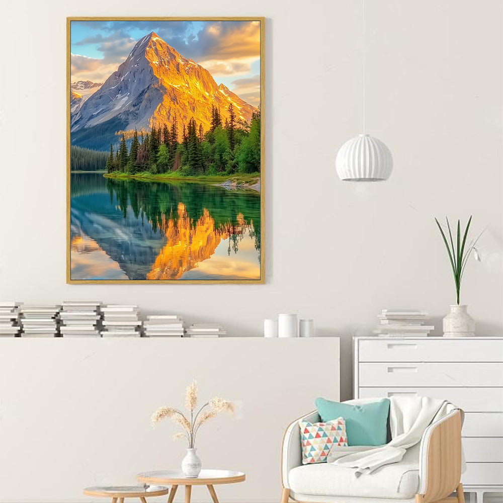 Golden Mountain Reflection Canvas Wall Art