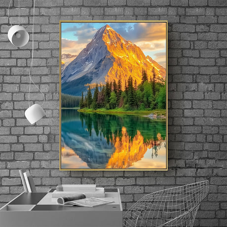 Golden Mountain Reflection Canvas Wall Art