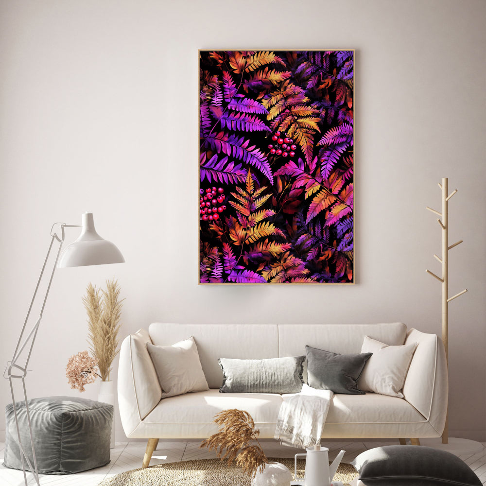 Vivid Fern Fantasy: Colorful Botanical Canvas Wall Art