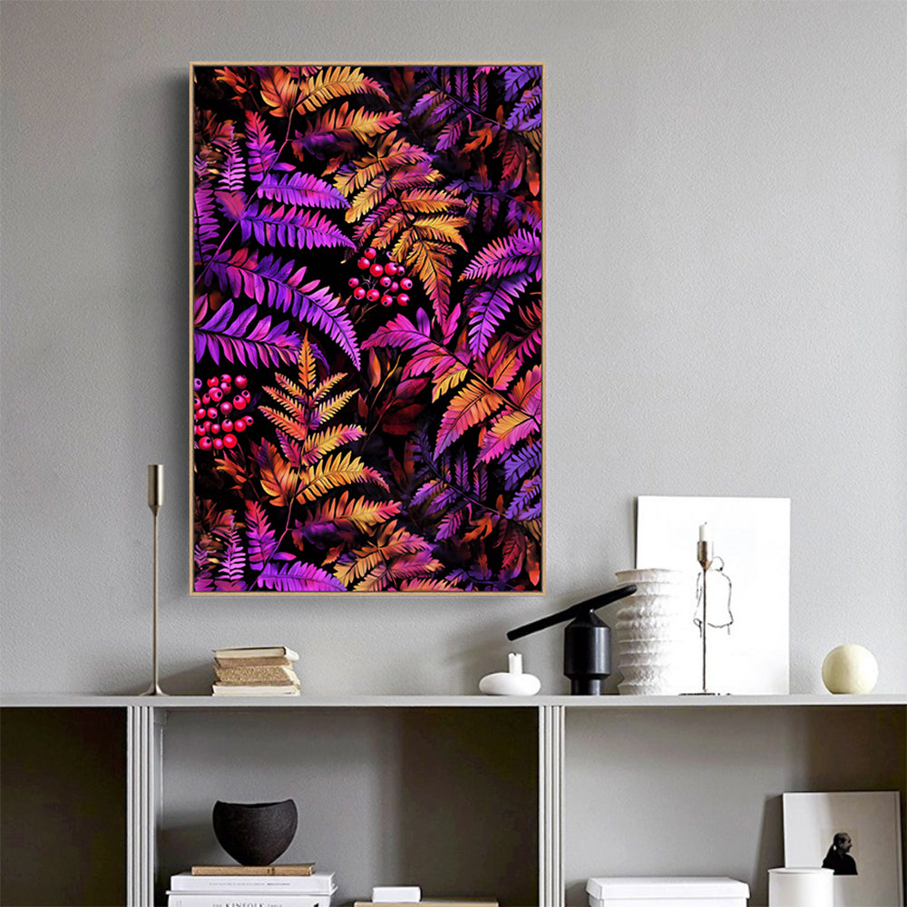 Vivid Fern Fantasy: Colorful Botanical Canvas Wall Art