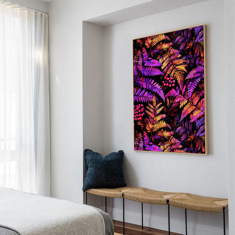 Vivid Fern Fantasy: Colorful Botanical Canvas Wall Art