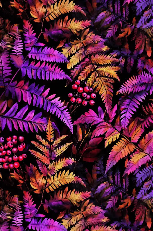 Vivid Fern Fantasy: Colorful Botanical Canvas Wall Art