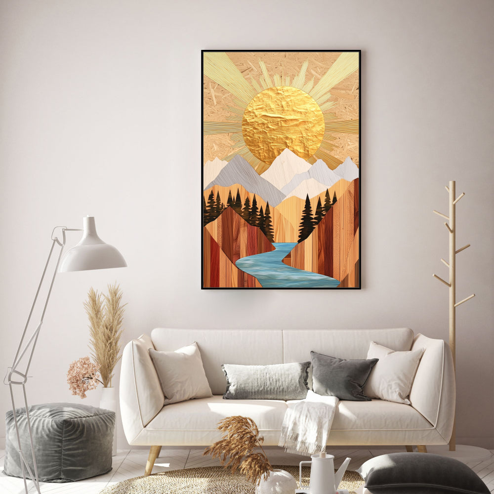 Golden Sunrise Over Mountain Stream Canvas Art