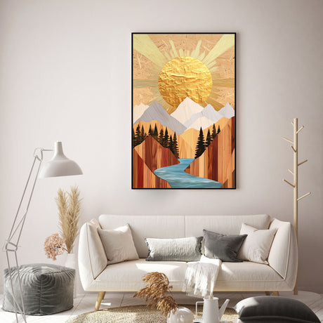 Golden Sunrise Over Mountain Stream Canvas Art