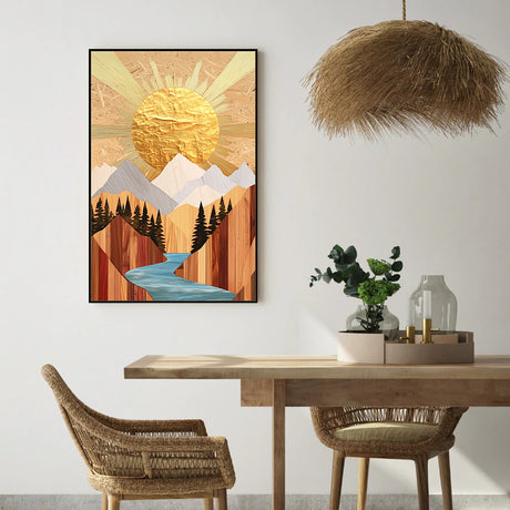 Golden Sunrise Over Mountain Stream Canvas Art