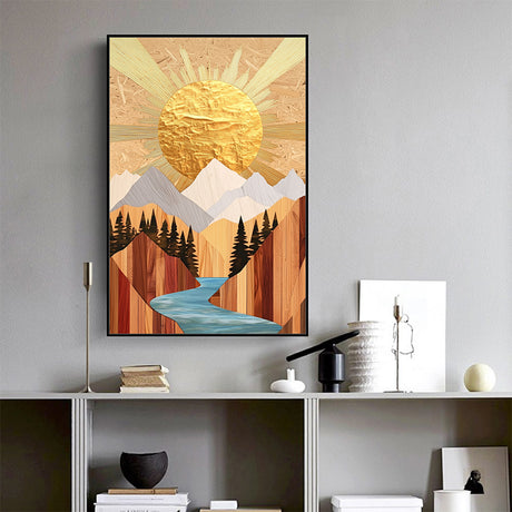 Golden Sunrise Over Mountain Stream Canvas Art