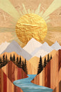Golden Sunrise Over Mountain Stream Canvas Art