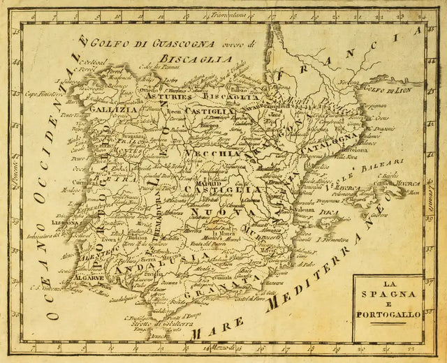 Antique Spain And Portugal Map Canvas Wall Art
