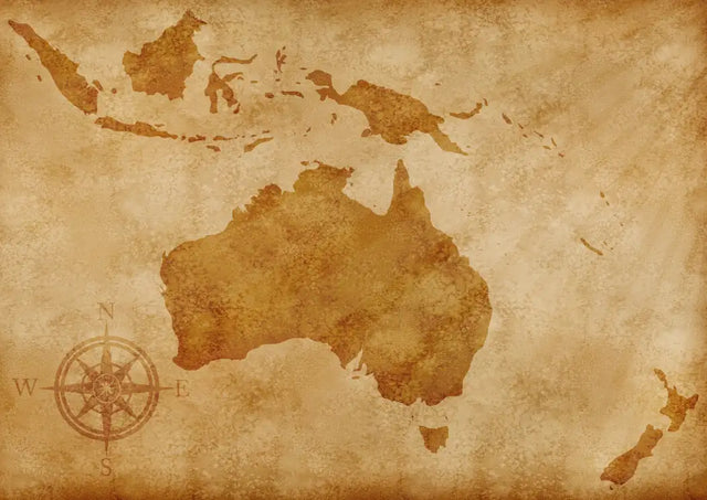 Vintage Australia Map With Compass Canvas Wall Art