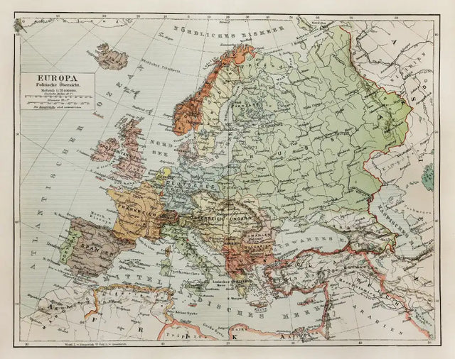 Vintage Europe Map Canvas Wall Art