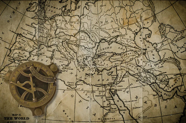 Vintage World Map With Compass Canvas Wall Art