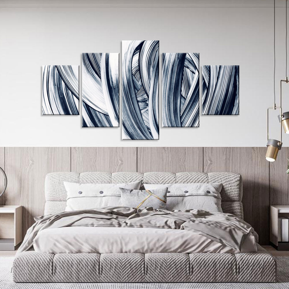 Bold 5-Piece Black and White Brushstroke Canvas Wall Art