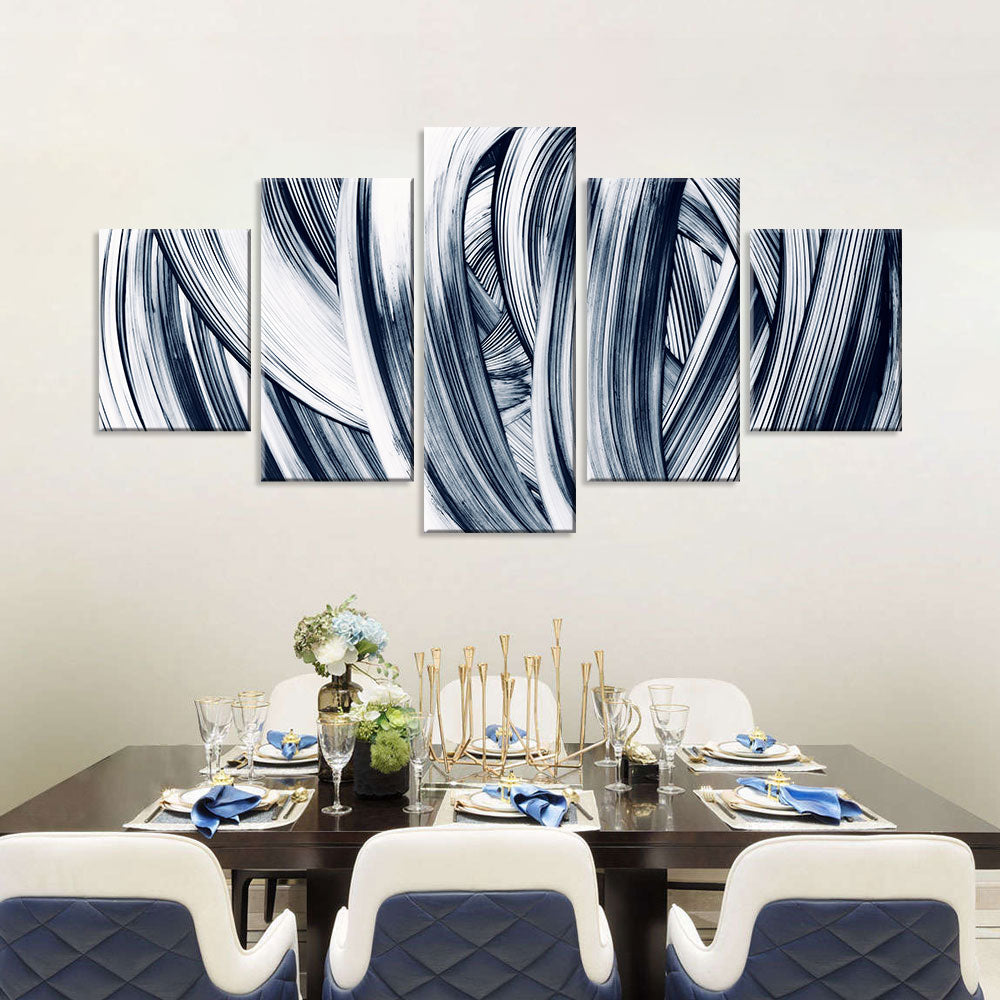 Bold 5-Piece Black and White Brushstroke Canvas Wall Art