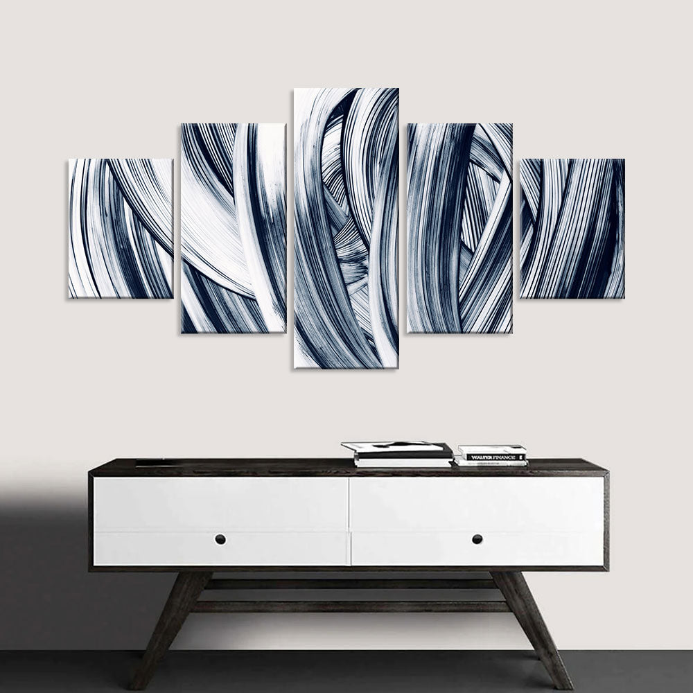 Bold 5-Piece Black and White Brushstroke Canvas Wall Art