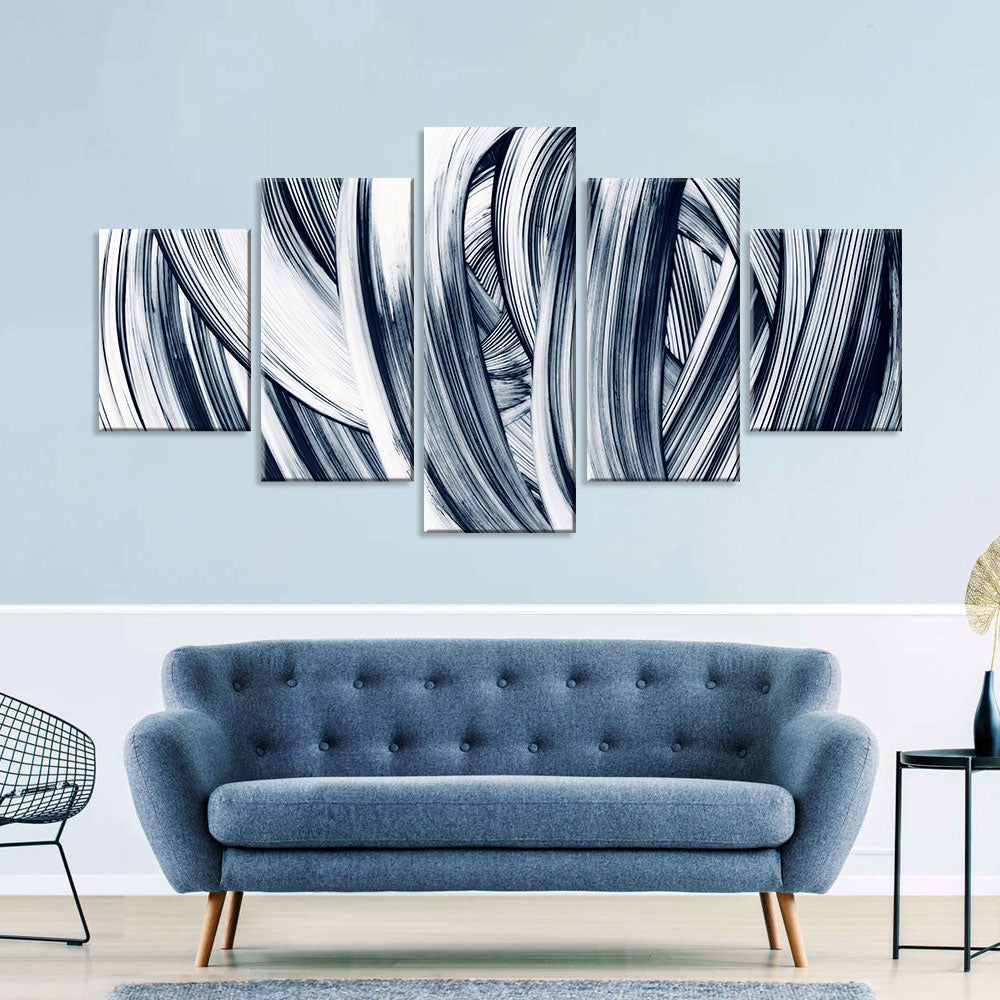 Bold 5-Piece Black and White Brushstroke Canvas Wall Art