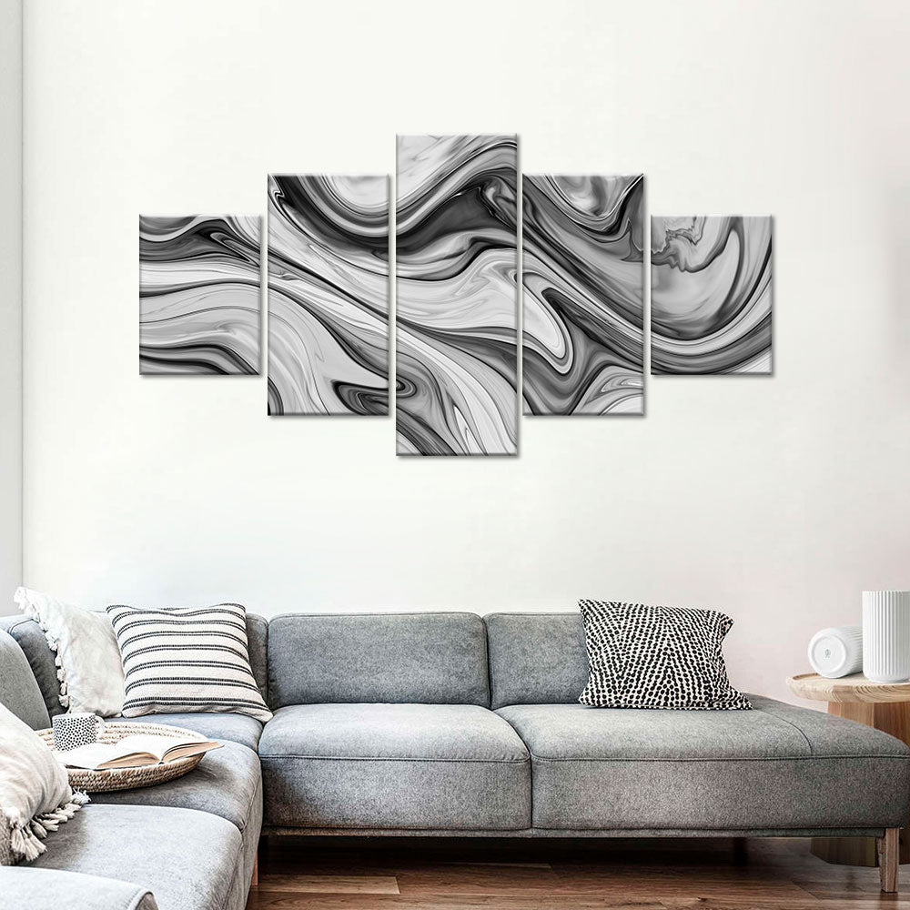 5-piece Black and White Marble Pattern Canvas Wall Art