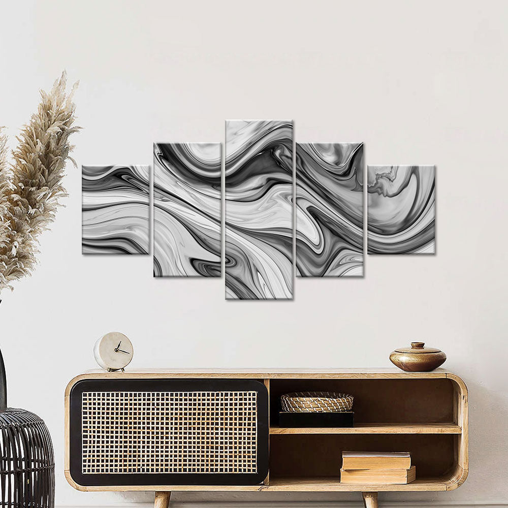 5-piece Black and White Marble Pattern Canvas Wall Art