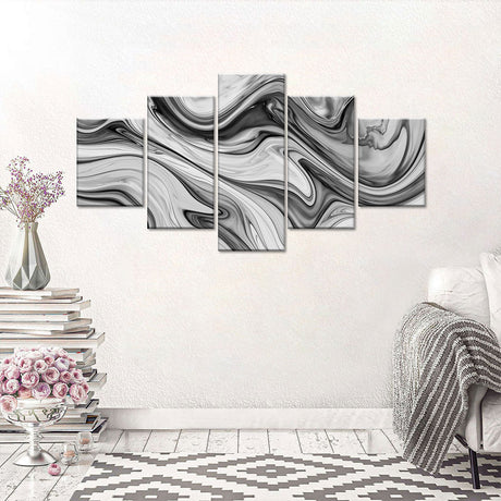 5-piece Black and White Marble Pattern Canvas Wall Art