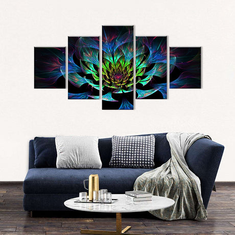 5-Piece Colorful Lotus Bloom Canvas Wall Art