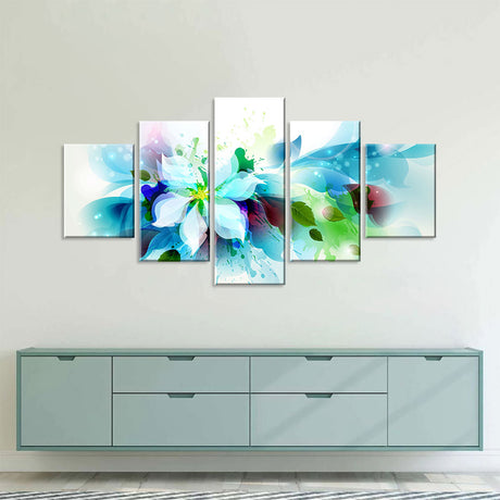 Abstract Blue Floral Multi-Panel Canvas Wall Art