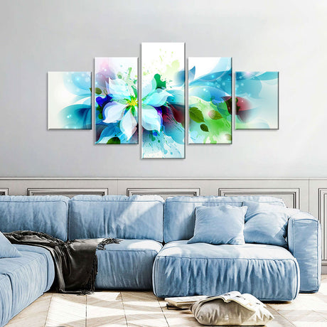 Abstract Blue Floral Multi-Panel Canvas Wall Art