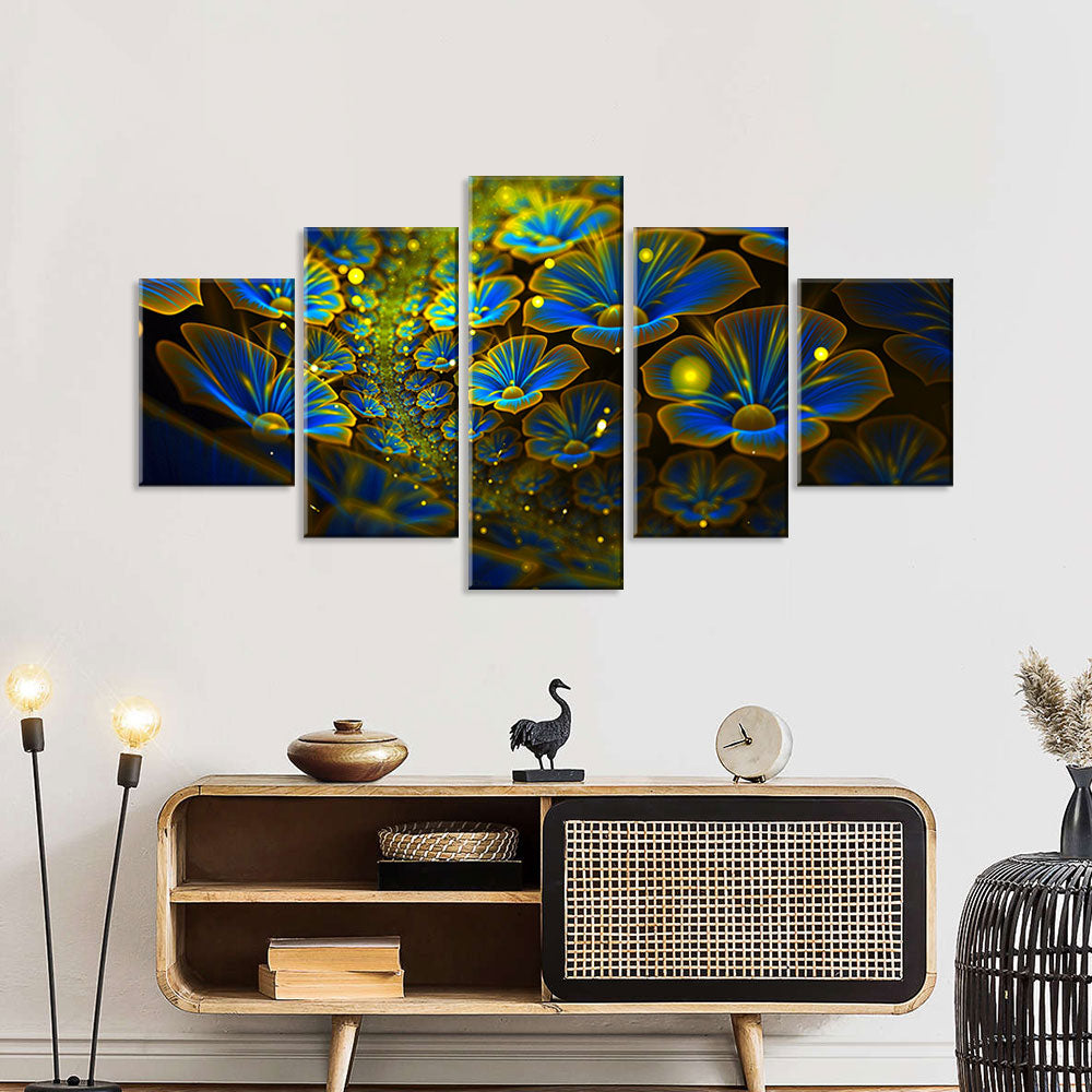 Abstract Blue Digital Flowers Canvas Wall Art