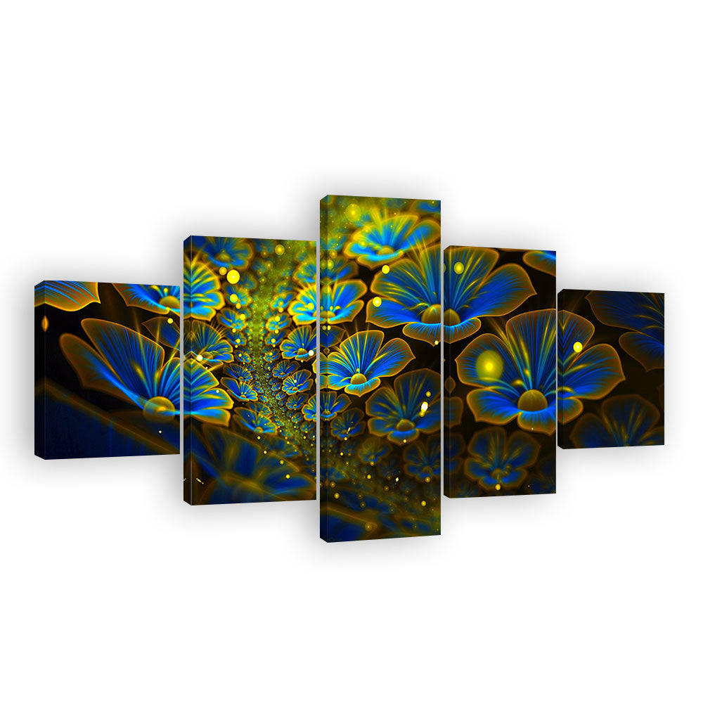 Abstract Blue Digital Flowers Canvas Wall Art