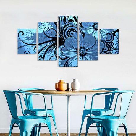 Vibrant 5-Piece Blue Flower Splash Canvas Wall Art