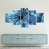 Vibrant 5-Piece Blue Flower Splash Canvas Wall Art