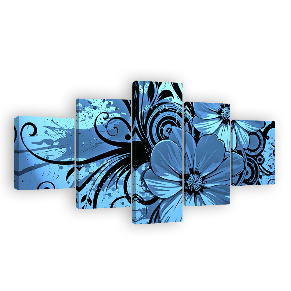 Vibrant 5-Piece Blue Flower Splash Canvas Wall Art