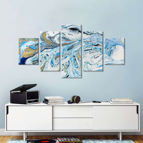 5-Piece Blue and Gold Marble Canvas Wall Art