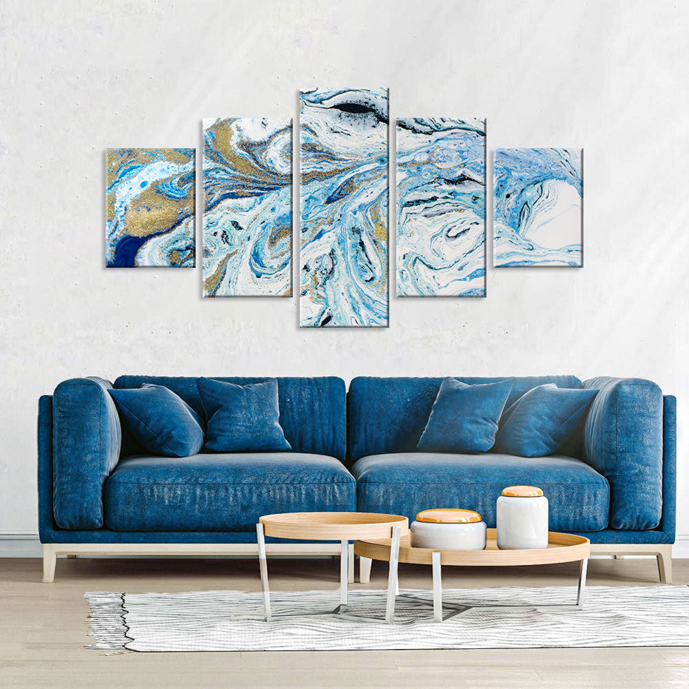 5-Piece Blue and Gold Marble Canvas Wall Art