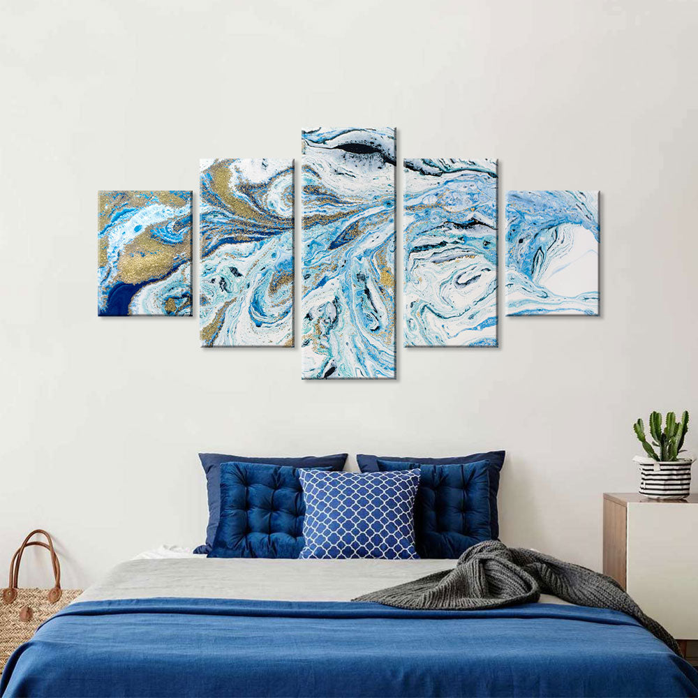 5-Piece Blue and Gold Marble Canvas Wall Art