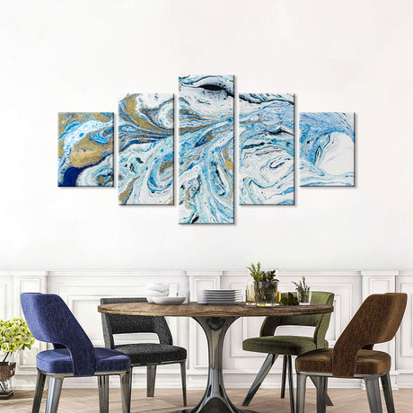 5-Piece Blue and Gold Marble Canvas Wall Art