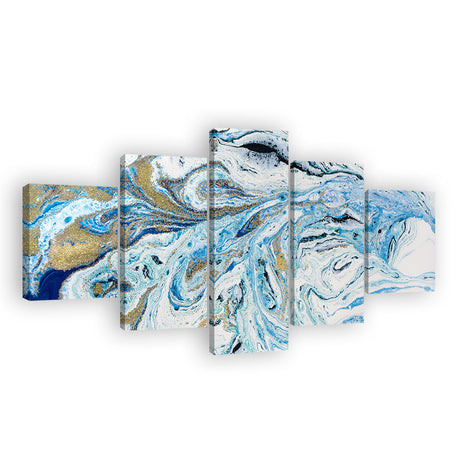 5-Piece Blue and Gold Marble Canvas Wall Art