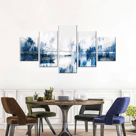 Tranquil 5-Piece Blue and White Lake Canvas Wall Art