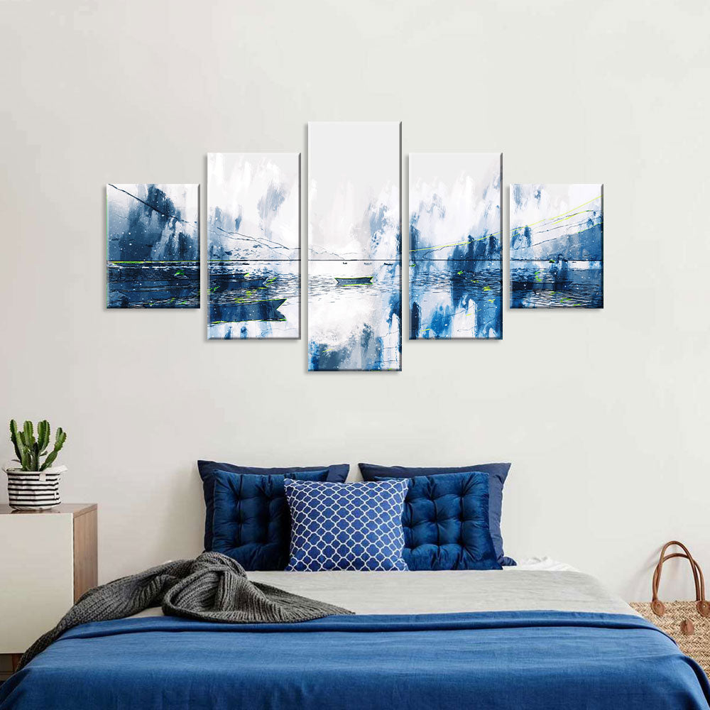 Tranquil 5-Piece Blue and White Lake Canvas Wall Art