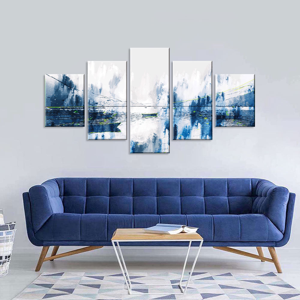 Tranquil 5-Piece Blue and White Lake Canvas Wall Art