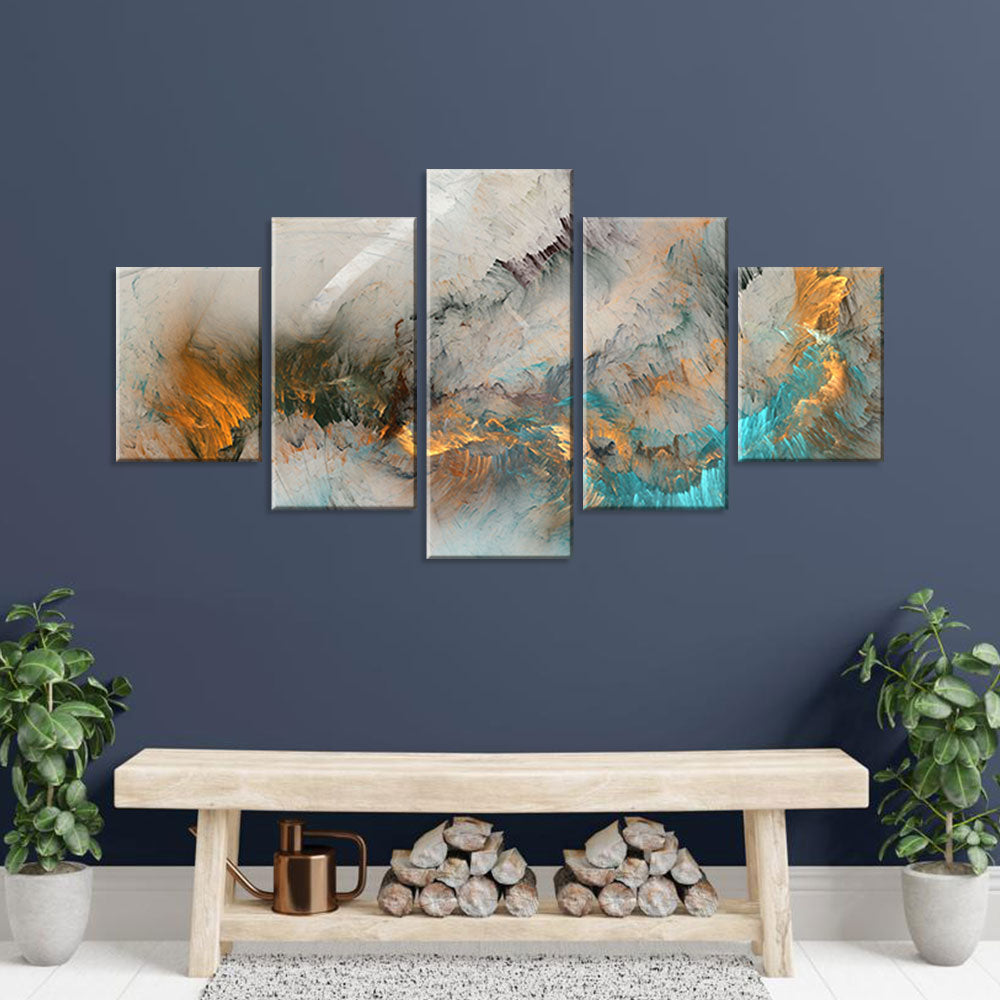 Dynamic 5-Piece Blue and Yellow Cloud Canvas Wall Art