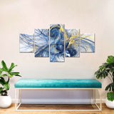 Energetic 5-Piece Blue and Yellow Lines Canvas Wall Art