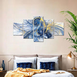 Energetic 5-Piece Blue and Yellow Lines Canvas Wall Art