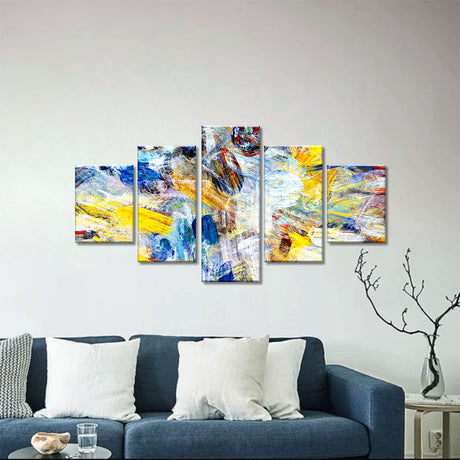 Vibrant 5-Piece Bright Yellow and Blue Abstract Canvas Wall Art