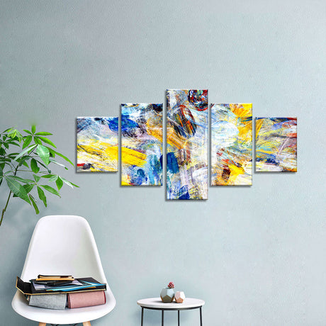 Vibrant 5-Piece Bright Yellow and Blue Abstract Canvas Wall Art