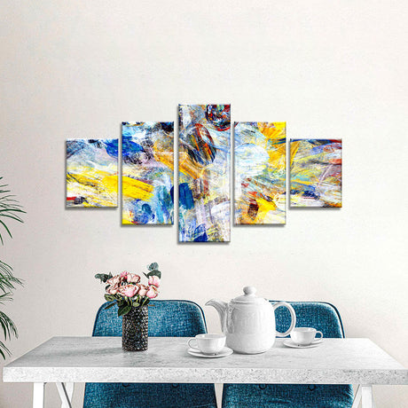 Vibrant 5-Piece Bright Yellow and Blue Abstract Canvas Wall Art