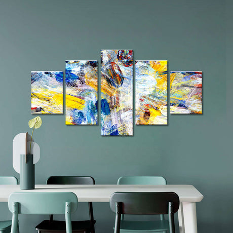 Vibrant 5-Piece Bright Yellow and Blue Abstract Canvas Wall Art