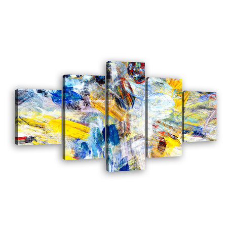 Vibrant 5-Piece Bright Yellow and Blue Abstract Canvas Wall Art