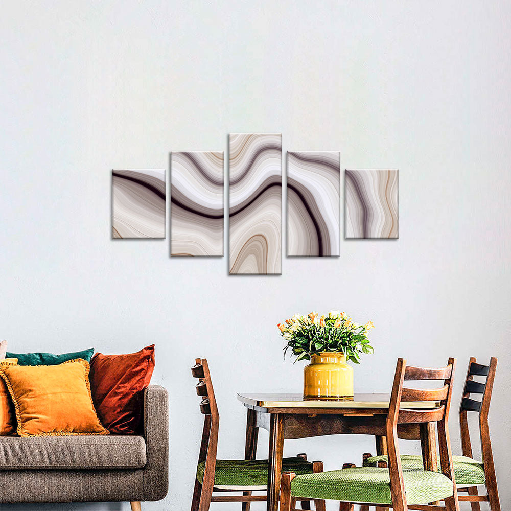 Elegant 5-Piece Brown Marble Abstract Canvas Wall Art