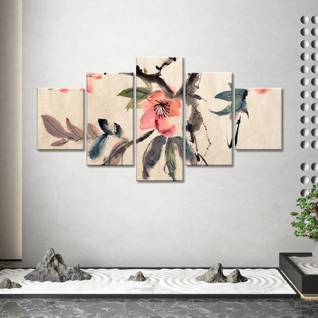 Abstract Chinese Watercolor Flower Canvas Wall Art