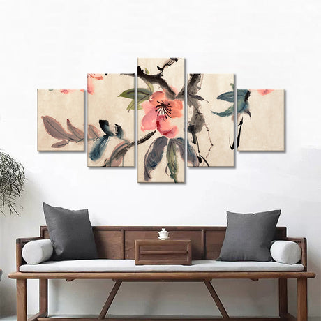 Abstract Chinese Watercolor Flower Canvas Wall Art