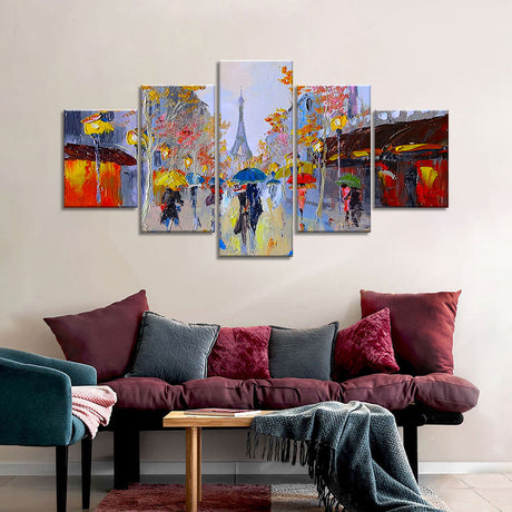 Colorful Couples in Paris City Canvas Wall Art